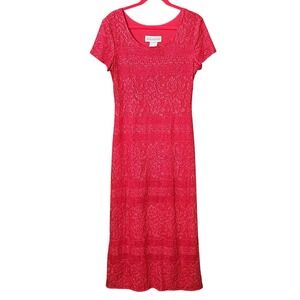 Jessica Howard Women's Red Metallic Knit Short Sleeve Vintage Gown, 12